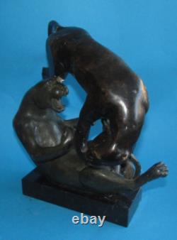 STATUE SCULPTURE EN BRONZE ANIMALIER panthers Panthères ART DECO bronze h 28cm