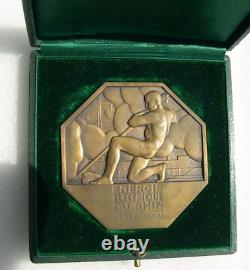 SUPERBE MEDAILLE ART DECO CANAL ALSACE 1932 USINE ELECTRIQUE DU RHIN KEMBS 7cm