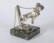 Sculpture Art Deco Bouledogue à La Chaine Mascotte En Bronze Argenté 1920