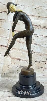 Sculpture Art Déco Grande Femme Danseuse Sur Socle En Marbre Statue En Bronze