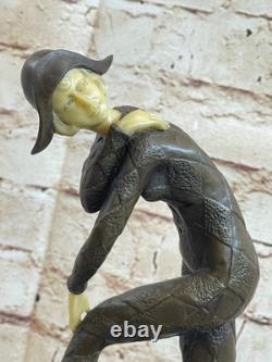 Sculpture Art Déco Grande Femme Danseuse Sur Socle En Marbre Statue En Bronze