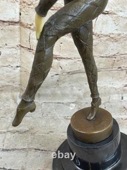 Sculpture Art Déco Grande Femme Danseuse Sur Socle En Marbre Statue En Bronze