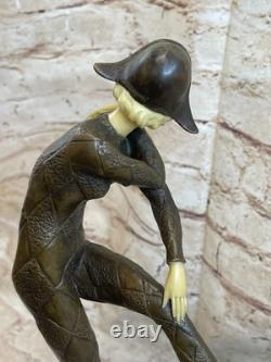 Sculpture Art Déco Grande Femme Danseuse Sur Socle En Marbre Statue En Bronze