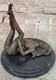 Sculpture Art D&eacute;co Occidentale Femme Nue Fille Sign&eacute;e Statue En Bronze Figurine