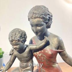 Sculpture Art Déco signée Cipriani Femme, enfant et mouton, authentique 1925