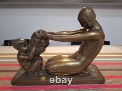 Sculpture Art Nouveau/deco Bronze Femme Et Faune P Guery, Susse Freres Cire Per