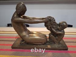 Sculpture Art Nouveau/deco Bronze Femme Et Faune P Guery, Susse Freres Cire Per