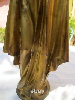 Sculpture Bronze Doré Femme drapée Époque 1925 Style Art Déco Hauteur 48 cm