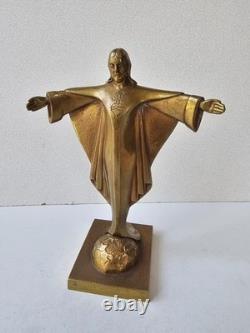 Sculpture Christ rédempteur en Bronze Signé J. DORLIA Art déco Années 30's