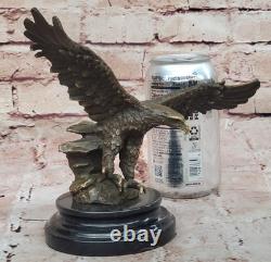 Sculpture D'Aigle En Bronze Americana Oeuvre D'Art Deco En Marbre D'Autriche
