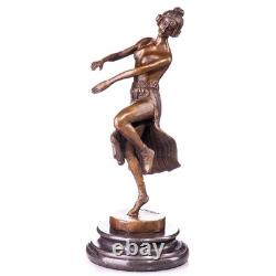 Sculpture Danseuse en bronze Art déco sur un socle en marbre noir Signée