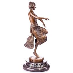Sculpture Danseuse en bronze Art déco sur un socle en marbre noir Signée