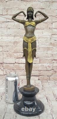 Sculpture En Bronze Après Chiparus Peinte Art Déco Femme Robe Figurine Signée