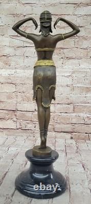 Sculpture En Bronze Après Chiparus Peinte Art Déco Femme Robe Figurine Signée