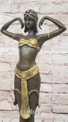 Sculpture En Bronze Après Chiparus Peinte Art Déco Femme Robe Figurine Signée