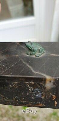 Sculpture En Bronze Art Deco Raymonde Guerbe Femme A La Grenouille Patine Verte