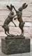 Sculpture En Bronze Art D&eacute;co Sign&eacute;e D'origine De Vienne Deux Li&egrave;vres Boxant