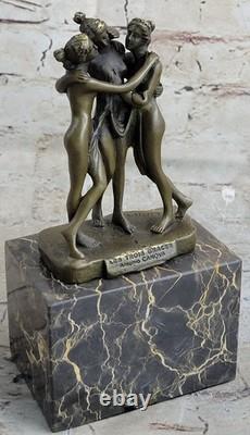 Sculpture En Bronze D'Art Marbré Art Déco Mythologie Les Trois Grâces, Canova Nu