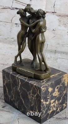 Sculpture En Bronze D'Art Marbré Art Déco Mythologie Les Trois Grâces, Canova Nu