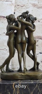 Sculpture En Bronze D'Art Marbré Art Déco Mythologie Les Trois Grâces, Canova Nu