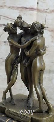 Sculpture En Bronze D'Art Marbré Art Déco Mythologie Les Trois Grâces, Canova Nu