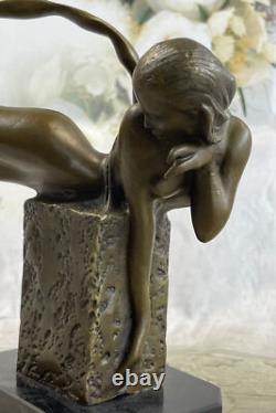 Sculpture En Bronze De Sirène Nue Érotique Art Déco Fait Main Perte De Cire