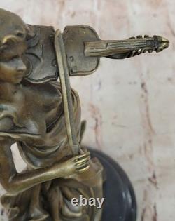 Sculpture En Bronze De Violoniste Art Déco Figurine De Musicienne Signée Décor