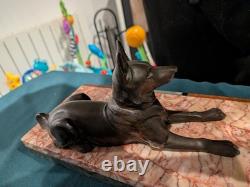 Sculpture animalier art déco berger allemand chien régule style bronze socle