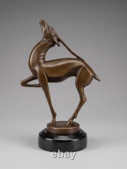 Sculpture antilope Art déco en bronze patiné, d'après Marcel Bouraine, socle mar