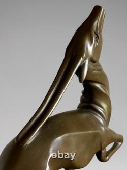 Sculpture antilope Art déco en bronze patiné, d'après Marcel Bouraine, socle mar