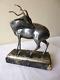 Sculpture Bronze Argenté Animalier Antilope Art Deco