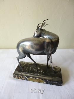 Sculpture bronze argenté animalier antilope ART DECO