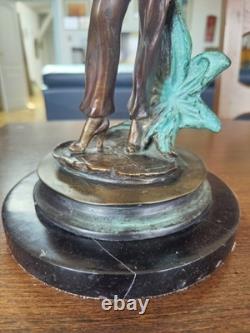 Sculpture bronze statue femme Art Nouveau déco H 37, poids 5,200 kgs