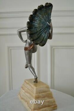 Sculpture en bronze Art deco Desiré Grisard Danseuse à l'éventail