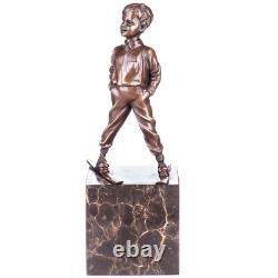 Sculpture en bronze Art déco Le garçon skieur d'après Ferdinand Preiss