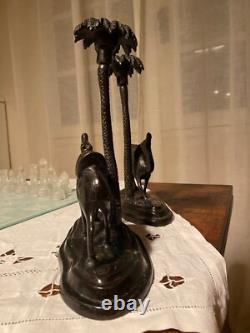 Sculpture en bronze, Bronze Animalier époque art déco, 2 bougeoirs, vers 1900