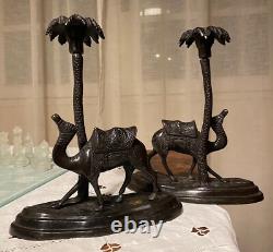 Sculpture en bronze, Bronze Animalier époque art déco, 2 bougeoirs, vers 1900