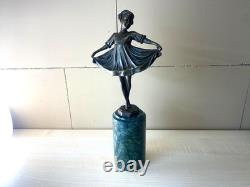 Sculpture en bronze d'une Ballerine coloré Art déco d'après Ferdinand Preiss