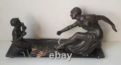 Sculpture femme dieu pan régule marbre dlg joseph d ast art deco no bronze