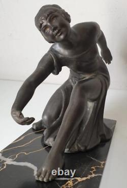 Sculpture femme dieu pan régule marbre dlg joseph d ast art deco no bronze