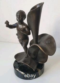Sculpture soliflore ange cherubin garnier bronze art nouveau deco 1900 putti