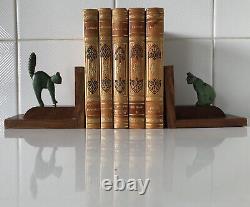 Serre-livres art déco Chats? Bronze Sur Socle En Bois Ancien