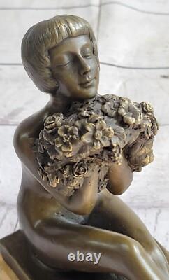 Sexy Ouest Art Déco Sculpture Bronze Marbre Chair Femme Belle Fleur Fille Statue