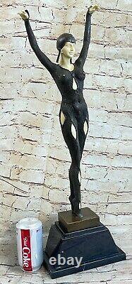 Signé D. H. Bronze Art Déco Fille Statue Étoile Poisson Entertainer Danseuse