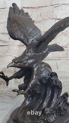 Signé Grand Milo Aigle Falcon Art Déco Authentique Bronze Sculpture Figurine
