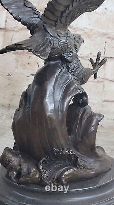 Signé Grand Milo Aigle Falcon Art Déco Authentique Bronze Sculpture Figurine