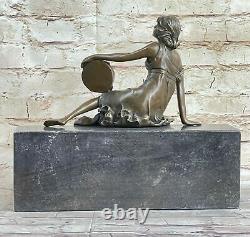 Signé Milo Bronze Art Déco Dancer Tambourin Sculpture Ankara Statue Figurine