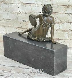 Signé Milo Bronze Art Déco Dancer Tambourin Sculpture Ankara Statue Figurine