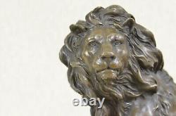 Signée Barye Africain Mâle Roi Lion De Jungle au Repos Bronze Sculpture Art Déco