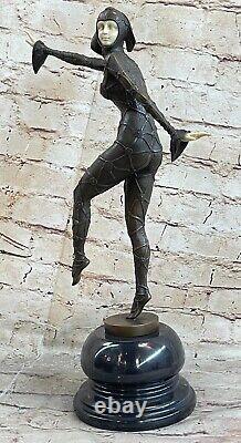 Signée Bronze Sculpture Art Déco Très Détaillé D Chiparus Statue Sur Marbre